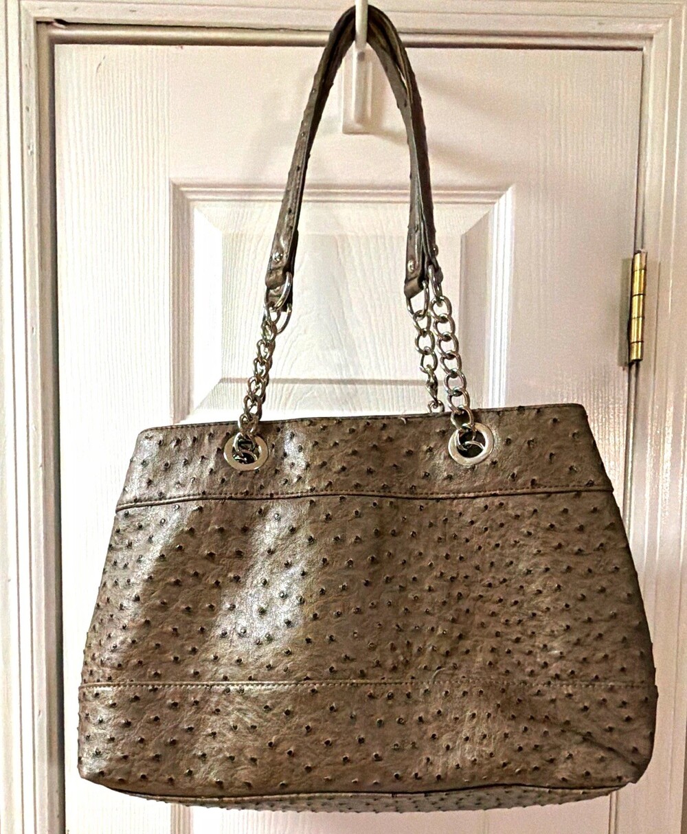 Kelly & Katie Tan Faux Ostrich Leather Shoulder Bag Purse Tote - NWOT